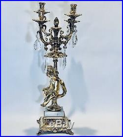 Stunning Vintage 24Inches Imperial French Brass and Crystal Candelabra 4 Candles