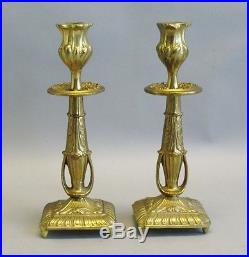 Superb Early American Cast Brass Gold Plated Candle Holders c. 1860