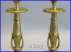 Superb Early American Cast Brass Gold Plated Candle Holders c. 1860