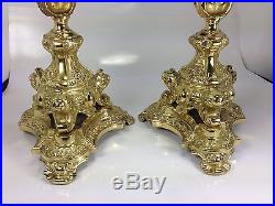 Superb Highly Deocative Pair of French Brass Very Ornate Large Candle Holders