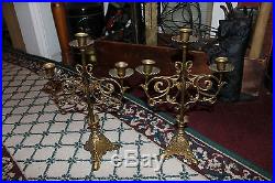 Superb Vintage Victorian Candlestick Holders-Brass-Pair-Holds 3 Candles-LQQK