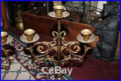 Superb Vintage Victorian Candlestick Holders-Brass-Pair-Holds 3 Candles-LQQK