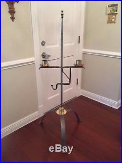 T Loose Signed Colonial Williamsburg Blacksmith Wrought Iron Brass Candlestand