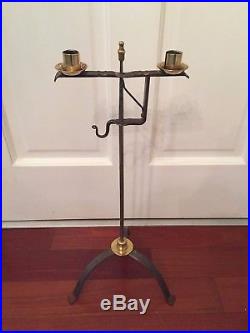 T Loose Signed Colonial Williamsburg Blacksmith Wrought Iron Brass Candlestand
