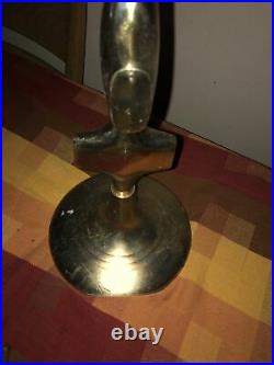 Tall Antique Abstract Geometric Brass Church Altar Candle Stick Holder MCM