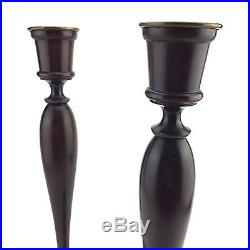 Tall Antique American Wooden Candlesticks Mahogany Wood Brass 15