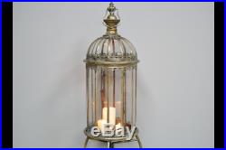 Tall Moroccan Style Glass Lantern On Stand Candle Holder Lamp Metal & Glass