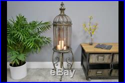 Tall Moroccan Style Glass Lantern On Stand Candle Holder Lamp Metal & Glass