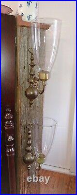 Tall Pair Antique Solid Brass Original Wall Sconce Candle Holders Hallmarked HB