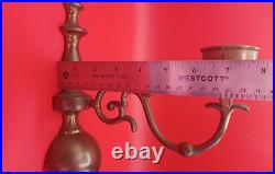 Tall Pair Antique Solid Brass Original Wall Sconce Candle Holders Hallmarked HB