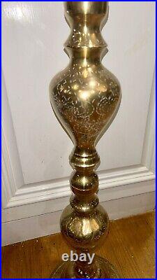 Tall Vintage Etched Brass Altar Candle Holder 57