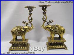 Tibet Brass Copper Dragon Elephants Buddhism Candle Holders candlestick Pair