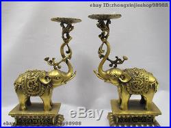 Tibet Brass Copper Dragon Elephants Buddhism Candle Holders candlestick Pair