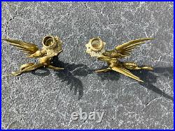 Tiffany Candle Holders, Signed Pair (Dragon/Griffin Form), Solid Brass VGC