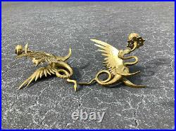 Tiffany Candle Holders, Signed Pair (Dragon/Griffin Form), Solid Brass VGC