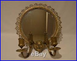 Tiffany & Co. Cast Brass Wall Mirror Candle Holder Sconce Devil Face