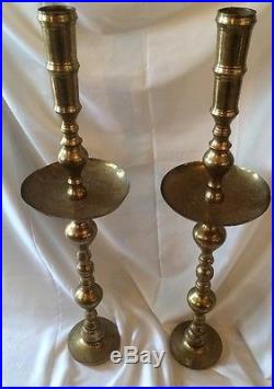 True VTG PAIR LARGE BRASS Candle Holders, boho, Gypsy Hippy temple church 40tall