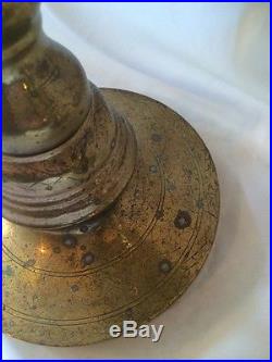 True VTG PAIR LARGE BRASS Candle Holders, boho, Gypsy Hippy temple church 40tall
