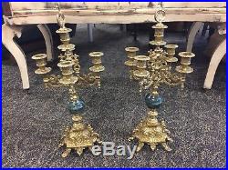 Two 17 Antique Heavy Brass 5 Arm Candle Holder / Candelabra Set from Italy