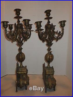 Two Antique Victorian Art Nouveau 5 Arm Candle Holder Brass Candelabra hallmark