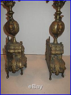 Two Antique Victorian Art Nouveau 5 Arm Candle Holder Brass Candelabra hallmark