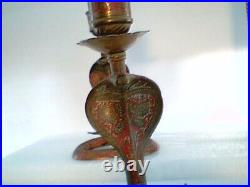 Two Indo-Anglo Bronze Snake/Cobra Bronze Candlestick Holders- Old/Ornate