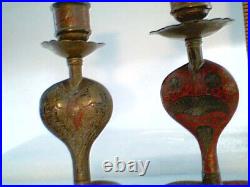 Two Indo-Anglo Bronze Snake/Cobra Bronze Candlestick Holders- Old/Ornate