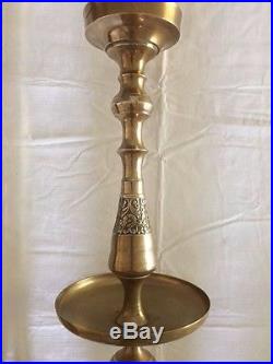 Two Large Ornate Brass Tall Floor Candlestick Altar Candle Holders 30.5 & 18