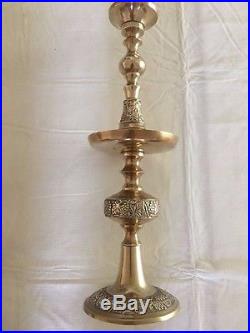 Two Large Ornate Brass Tall Floor Candlestick Altar Candle Holders 30.5 & 18
