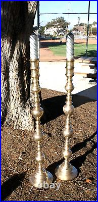 Two Matching Vintage Huge Tall Brass Floor Candlesticks Candle Holders-46 Tall