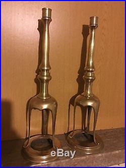Two Mid Century Japanese Brass Altar Candlesticks 20 Tall