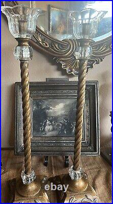 Two Vintage Heavy Brass Floor Candlesticks Candle Holders