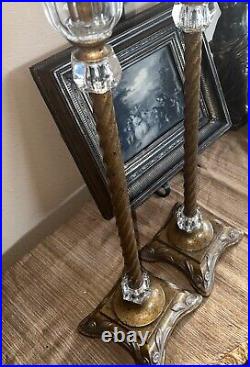 Two Vintage Heavy Brass Floor Candlesticks Candle Holders