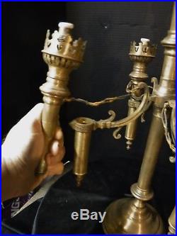 Unique Antique Brass Victorian CANDELABRA Removable Spring Candle Holders gothic