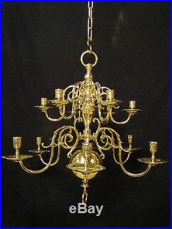 Unique Antique Dutch Bronze not Brass Chandelier 18th. C. 12 arms for real Candles