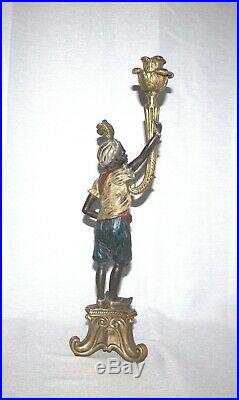 Unique Male Blackamoor Brass/Bronze Candle Holder 17-3/4 Tall