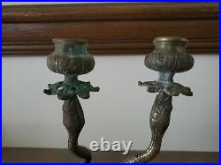 Unique Vintage Brass Snake Candle Holders Verdigris Patina Dark Gothic Victorian