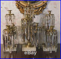 Unusual Brass and Crystal Girandoles Candle Sticks 19th Century