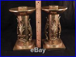 Unusual Pair Antique Victorian Gothic Polished Brass CandlesticksCandle Holders