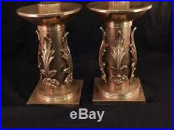 Unusual Pair Antique Victorian Gothic Polished Brass CandlesticksCandle Holders