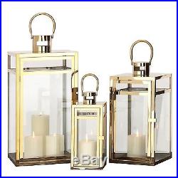Urban Designs Brass Polished Lantern Pillar Candle Holder Set of 3