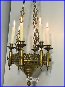 VINTAGE 18th Candle Church LIGHTS Gold Bronze BRASS antique CHANDELIER Antique