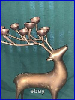 VINTAGE! 20 TALL Solid Silver Brass Deer Reindeer 10 Candle Holder Christmas