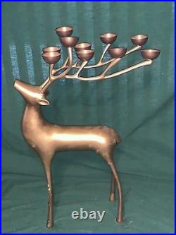 VINTAGE! 20 TALL Solid Silver Brass Deer Reindeer 10 Candle Holder Christmas