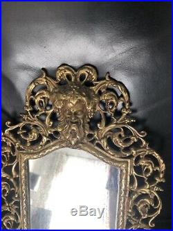 VINTAGE BRASS Double CANDLE HOLDER WITH MIRROR WALL Mans Face Must SEE