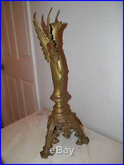 Vintage Brass Old Church Candlestick Angel Holding Cross Religious Spiritual