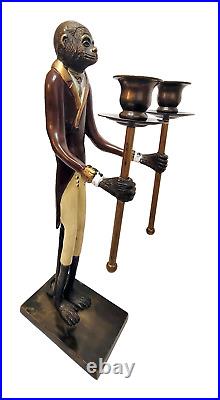 VINTAGE BRONZE/BRASS MAITLAND SMITH BUTLER MONKEY CANDLE HOLDER 17.25 tall