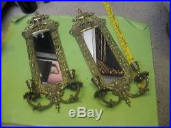 Vintage Continental European Brass Mirror Wall Sconces/candle Holders/dolphins