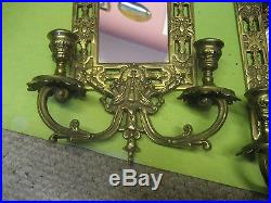 VINTAGE CONTINENTAL EUROPEAN BRASS MIRROR WALL SCONCES/CANDLE HOLDERS/DOLPHINS