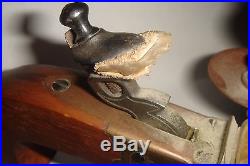 Vintage Flintlock Walnut/brass Pistol Tinder Box Lighter/candle Holder